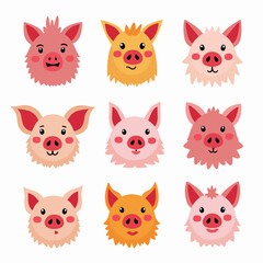 Fototapeta premium Set of cartoon a pig, Vector cartoon illustration of cute pig sticker set Concept Isolated Flat