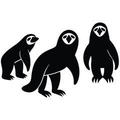 Cute Minimalist Sloth Silhouette Black Vector Collection Set