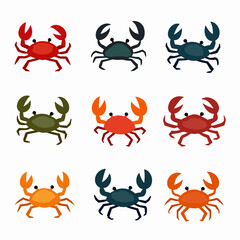 Red crab cartoon of set, set of funny cartoon animals, crab vector and cute crab bundle vector