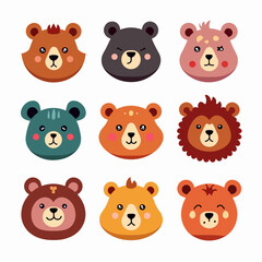 Cute teddy bear face illustration vector white background, set of cartoon animals bear face
