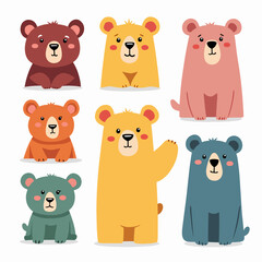 Set of cartoon animals bear face, collection of cute teddy bear vector stickers