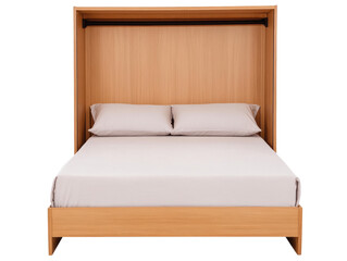 Modern bedroom design with a stylish foldable bed and neutral bedding on a transparent background, cut out