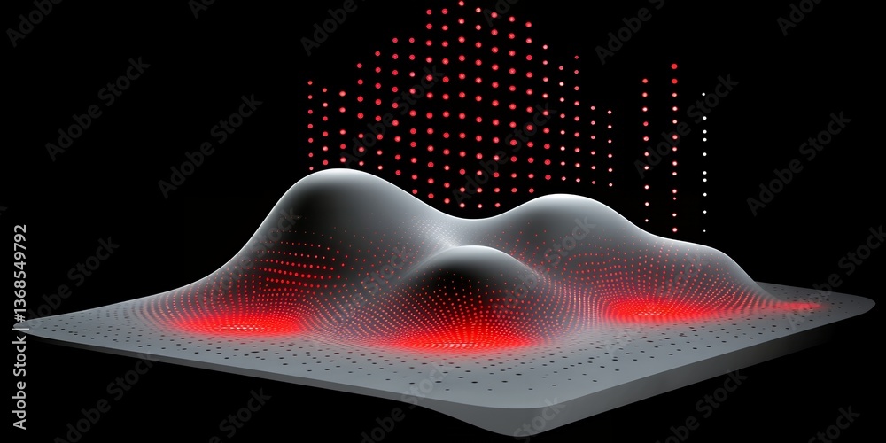 Poster abstract 3d surface with red light dots data visualization technology background