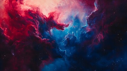 Fototapeta premium Vibrant Red and Blue Painted Nebula Background for Creative Projects