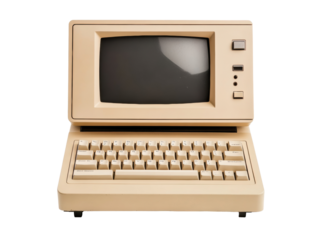 Vintage computer design for retro technology enthusiasts on a transparent background, cut out