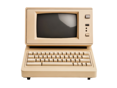 Vintage computer design for retro technology enthusiasts on a transparent background, cut out