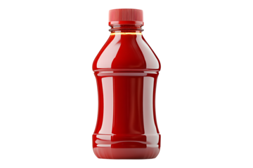 Red plastic ketchup bottle with no label featu isolated on white or transparent background.