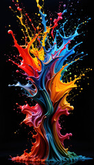 Vivid Color Bursts on Dark Canvas, Abstract Liquid Art Display