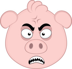 vector illustration emoji character face pig cartoon, fury expression with a vein in his head and sharp teeth