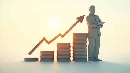 3D Flat Icon: Silhouette of a Person Merged with Dividend Chart for Investment Returns - Financial Analysis Concept with Copy Space on Isolated White Background