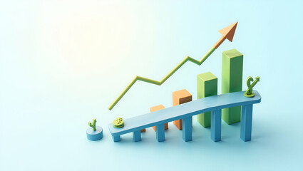 3D Flat Icon: Conveyor Belt & Financial Efficiency Chart for Cost Management