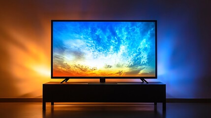 Modern Smart TV with Vibrant Display and Ambient Lighting on a Sleek Stand