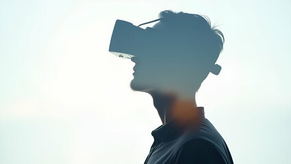 3D Flat Icon: Silhouette of a Person with Virtual Reality Headset - Symbolizing Cutting-Edge Technology and Immersive Experiences on Isolated White Background