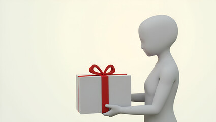 3D Flat Icon: Silhouette of a Person Merged with Gift Box Symbolizing Promotional Giveaways - Double Exposure Design with Ample Copy Space on Isolated White Background