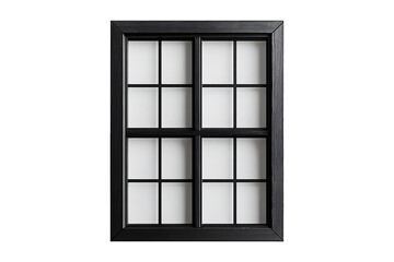 Sleek black window frame with cross design isolated on white or transparent background.