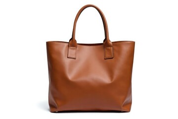 Naklejka premium Brown leather tote bag isolated on white background, object, accessory, white background