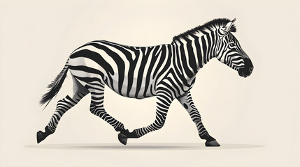 Elegant Vector Illustration of a Graceful Zebra in Mid-Stride with Intricate Detailing, Ideal for Design Projects