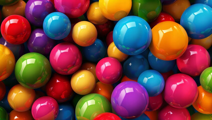 Vibrant glossy spheres in a dazzling array of colors a joyful explosion of rainbow hues showcasing a playful and energetic visual spectacle with