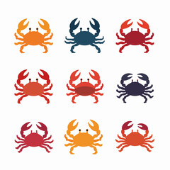 Cute crab cartoon vector, Crab color set vector
