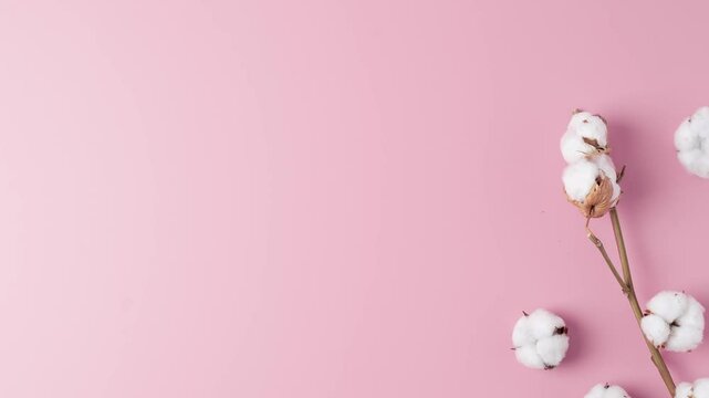 Cosmetic background with flowers  on pink. Flat lay, copy space