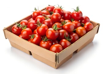 Abundance of Tomatoes in a Carton: Vibrant, fresh red tomatoes spill from a cardboard carton, a visual feast of nature's bounty and a symbol of healthy eating and culinary delights. 