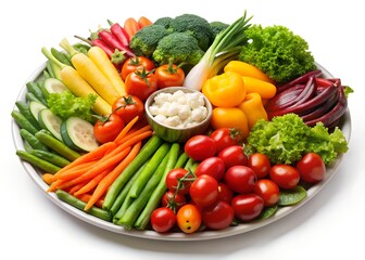 Vegetable Medley: A vibrant assortment of fresh, colorful vegetables arranged artistically on a serving platter, ready to entice the palate and nourish the body.