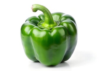 Vibrant Green Pepper: A solitary, glossy green bell pepper stands out, radiating freshness and ready to be part of a culinary creation.