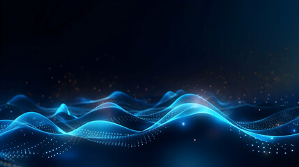 Serene blue digital waves flowing across a dark canvas, glowing softly with ethereal light and subtle particle effects.