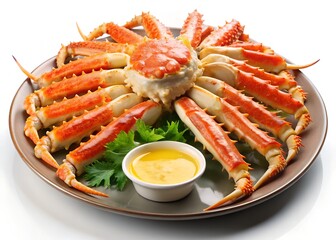 Savory Crab Feast: A culinary masterpiece of a succulent crab, presented on a ceramic plate, inviting to indulge in its exquisite flavor. It's a perfect dish for a gourmet dining experience.