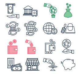 Set of money vector icons on a white background