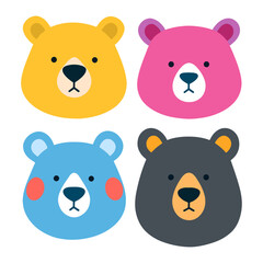 Bear teddy face cute character emotion expressions isolated set. Vector flat graphic design illustration
