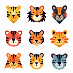 Set of animals tiger illustration, Set Tiger face 