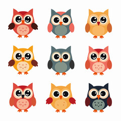 Cartoon Owl Set Illustration on a white background, Owl set
