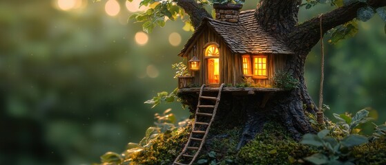 Charming miniature treehouse enveloped in natures embrace