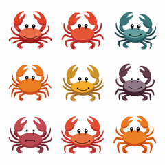 Cute crab cartoon vector, Crab color set vector