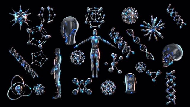 An animated overlay of electrically pulsing reflective molecule shapes on a transparent alpha channel.