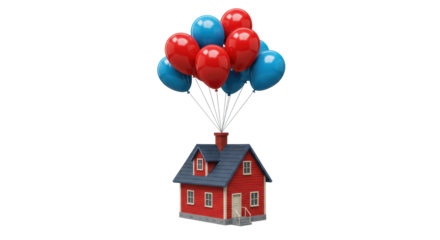 Isolated House lifted by Balloons