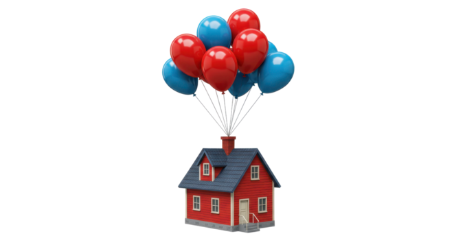 Isolated House lifted by Balloons