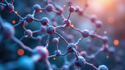 Close-up view of Nicotinamide Adenine Dinucleotide (NAD+) molecule with a glowing background emphasizing its role as a coenzyme in energy metabolism and aging.