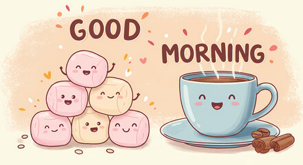 Good Morning Coffee & Marshmallows Illustration