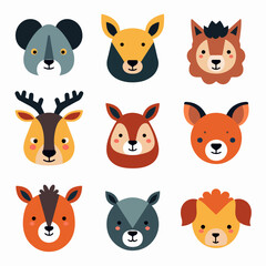 Cute baby safari animal faces vector illustration. The set includes, Baby Animal Faces Set