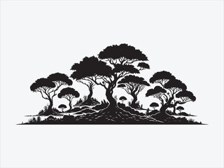 Mountain Adventure Silhouette with Scenic Peaks and Outdoor Exploration Theme