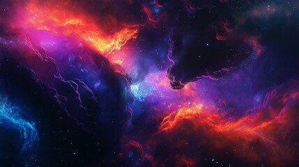 A cosmic explosion of vibrant purples, blues, and fiery reds