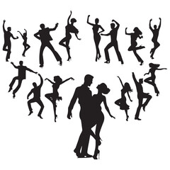 Obraz premium Vector silhouettes of dancing people. Beautiful couple dancing silhouette vector