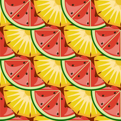 Watermelon and pineapple slices seamless pattern vector illustration 