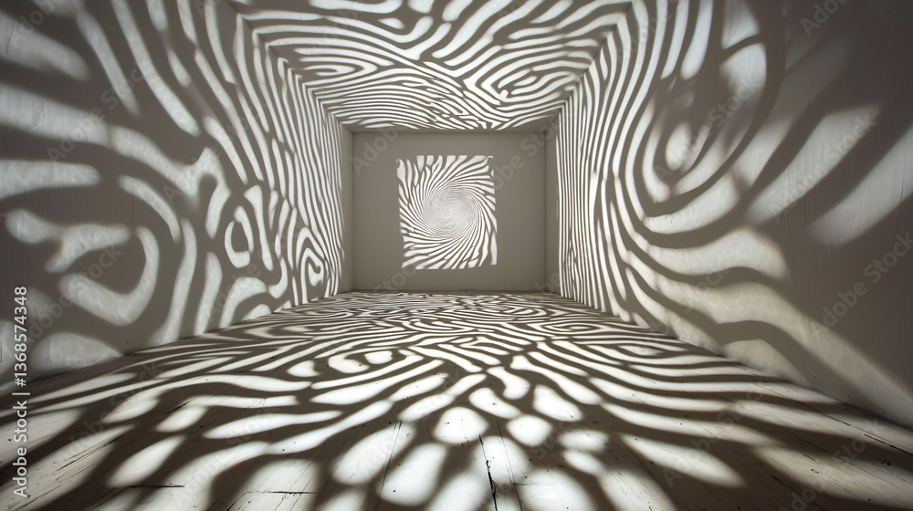 Poster realistic zebra print emphasizing vibrations of light and shadow within a room creating a unique and