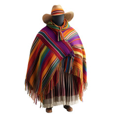 Colorful Andean Poncho and Hat Traditional Clothing Textile