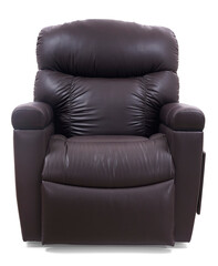 Vintage black leather tufted armchair on a simple backdrop