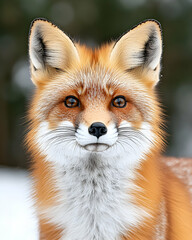 Obraz premium Red fox portrait, winter scene, close-up, snowy background