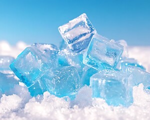 Obraz premium Ice Cubes on Snow with Blue Sky.